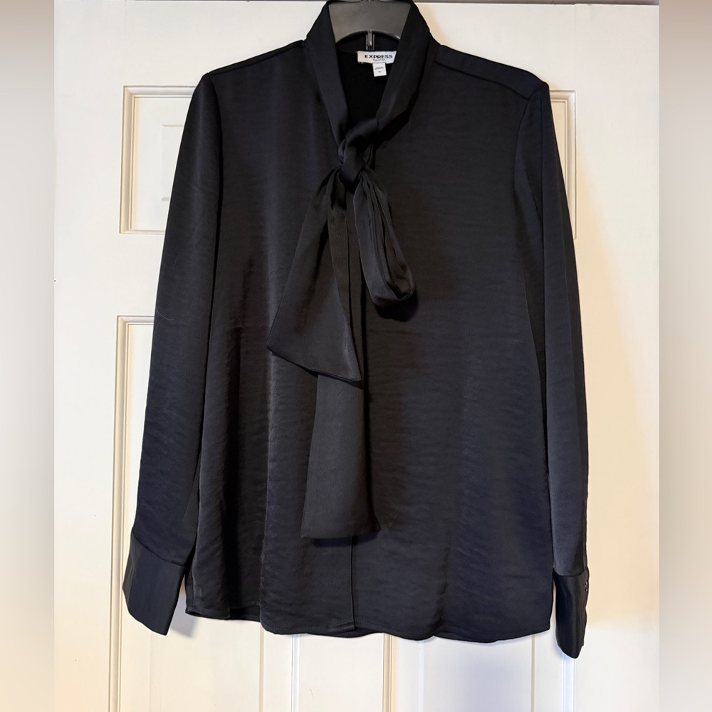 EXPRESS Black Tie-Neck Blouse